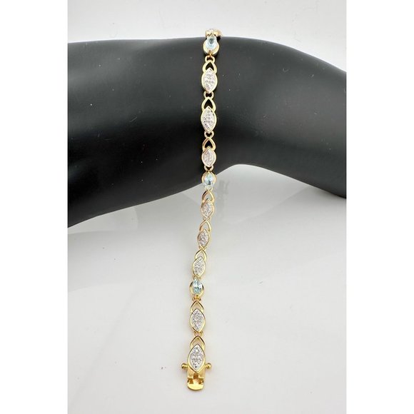 Blue Topaz Bracelet with Pretty Diamond Accents 14kt Gold Overlay Sterling - Picture 1 of 7